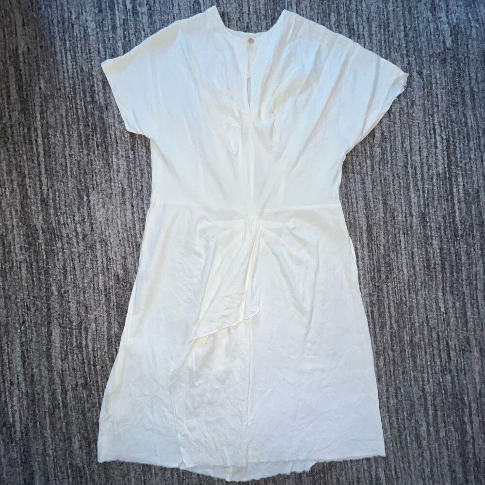 Vintage Women’s Size Small Fit Flare Mini Crepe Dress White‎ Side Zip Raw Hem